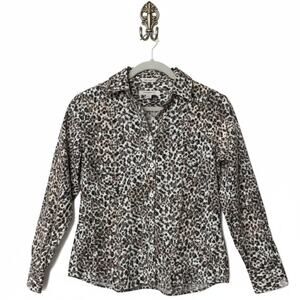 Chico’s Small Button Down Shirt Cotton Non-Iron Cheetah Print Small
